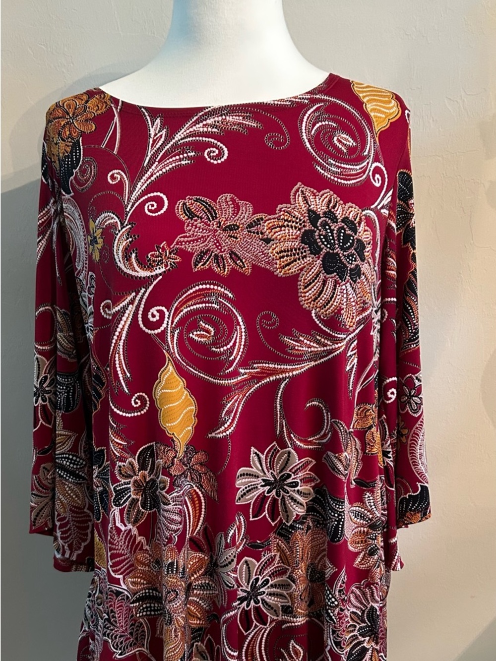 Brittany Black Women’s Multicolor Floral 3/4 Bell Sleeve Asymmetrical Top Sz Lg
